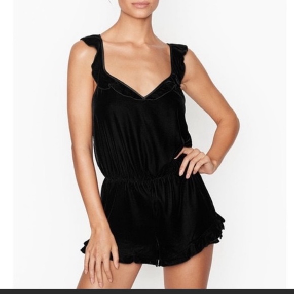 Victoria’s Secret Black Velvet Romper - Picture 1 of 7